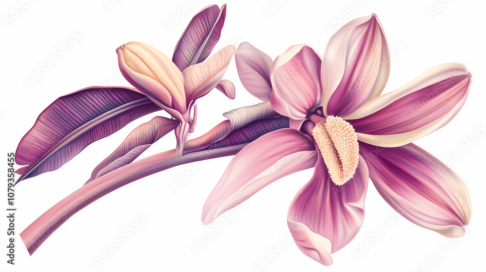 Fototapeta premium Banana flower botanical illustration isolated on white background. Botanical. Illustration