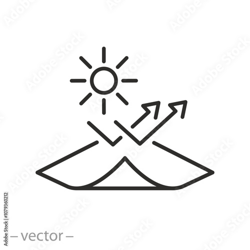 sun protection layer icon, anti radiation film, tinting, coating spf protect, linear sign on white background - vector illustration