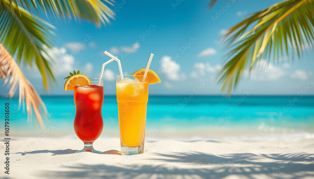 Summer drink on beach and free space for your decoration isolated with white highlights, png Summer drink on beach and free space for your decoration isolated with white highlights, png