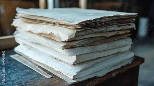 Stack of artisanal paper sheets featuring unique natural imperfections