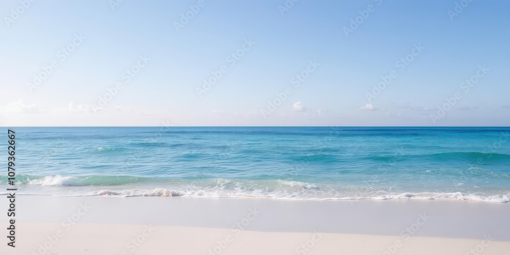 Soft blue ocean waves gently lap against the beautiful sandy beach, creating a serene and tranquil atmosphere, blue, sand, paradise Soft blue ocean waves gently lap against the beautiful sandy beach, creating a serene and tranquil atmosphere, blue, sand, paradise