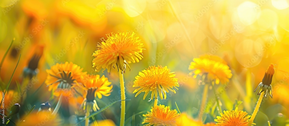 Close Up On Some Dandelion Flowers Meadow On An Organic Farm On Europe Spring Taraxacum Officinale Close Up On Some Dandelion Flowers Meadow On An Organic Farm On Europe Spring Taraxacum Officinale