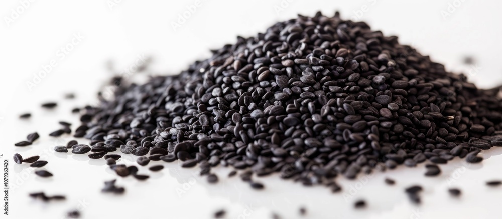 Pile Of Black Sesame Seeds Isolated On White Background Pile Of Black Sesame Seeds Isolated On White Background