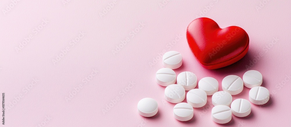 Heart Pills Medical Tablets On Pink Background Heart Pills Medical Tablets On Pink Background