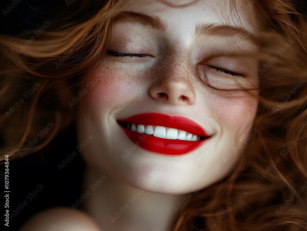 A woman with red lips and a bright smile A woman with red lips and a bright smile