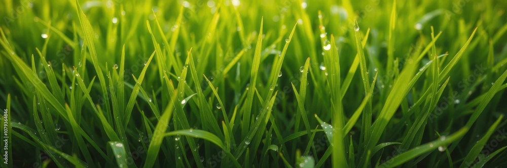 Vibrant green grass background with dew drops, flora, grass Vibrant green grass background with dew drops, flora, grass