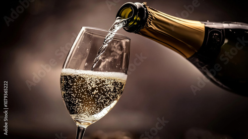 Pouring sparkling wine into a glass during a festive celebration
