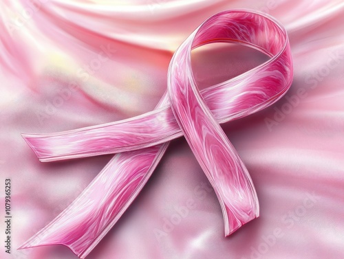 Pink breast cancer ribbon on pink background, Breast cancer inclusion photo