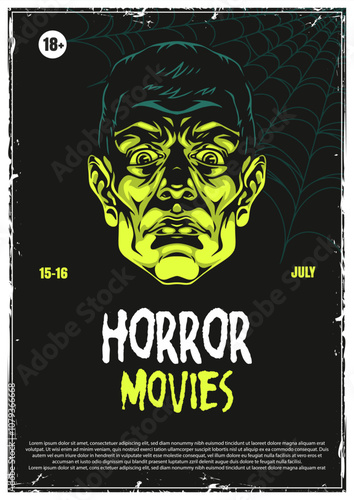 Green horror movie poster with a spooky character