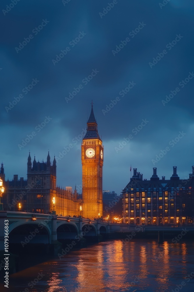 The clock tower of Big Ben is lit up at night The clock tower of Big Ben is lit up at night