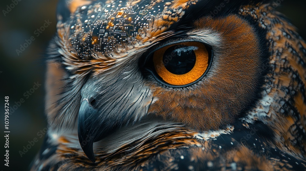A close-up of an owl's eye with sharp focus and a blurred background. A close-up of an owl's eye with sharp focus and a blurred background.