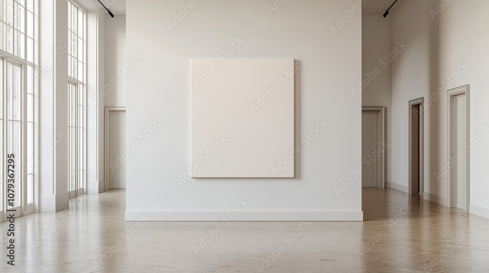 Fototapeta premium Poster frame mockup with minimal art print, white background