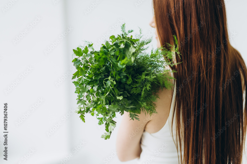woman with parsley woman with parsley