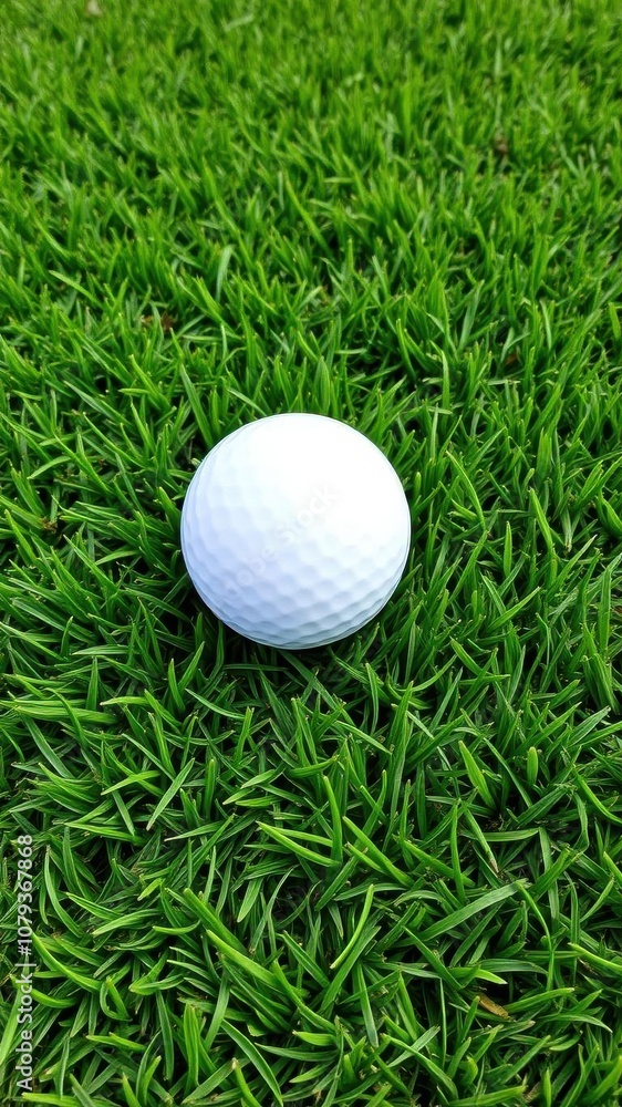 White golf ball sitting on vibrant green grass, isolated, sport White golf ball sitting on vibrant green grass, isolated, sport