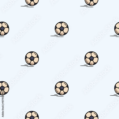 Vector seamless pattern with soccer ball. Hand drawn background related to board games, leisure, sports and hobbies. Set of icons, signs and symbols