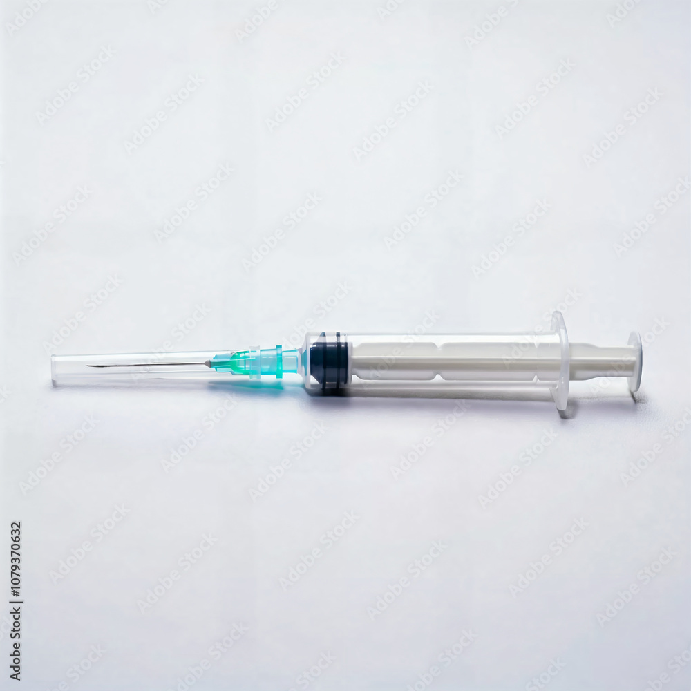 Single Sterile Syringe and needle Isolated on White Background Single Sterile Syringe and needle Isolated on White Background