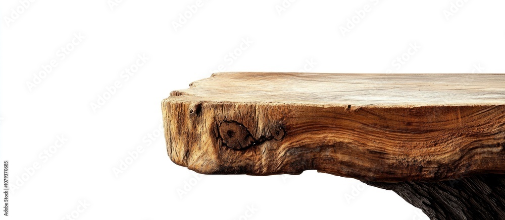 Fototapeta premium Isolated empty log table corner against a white background perfect for showcasing products or designs versatile use for presentations
