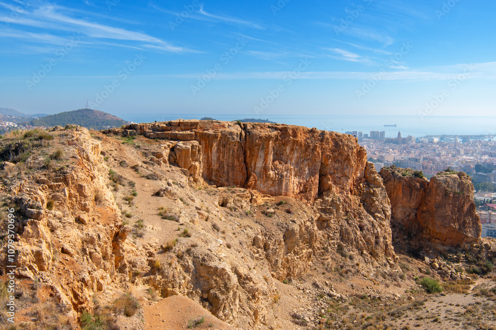 Hiking to Monte Coronado at sunny day, Malaga, Costa del sol, Andalusia, Spain. View of Malaga from the mountain. Hiking to Monte Coronado at sunny day, Malaga, Costa del sol, Andalusia, Spain. View of Malaga from the mountain.