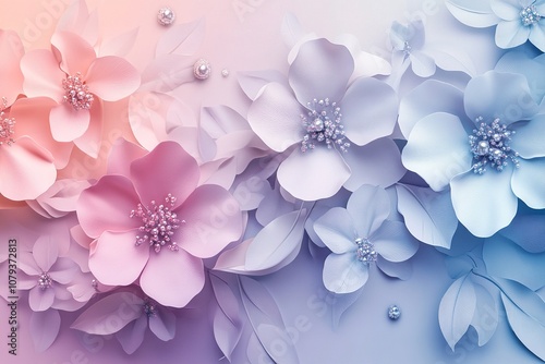 Luxury floral vector design with delicate blossoms and pearl-like textures in soft pink and lavender