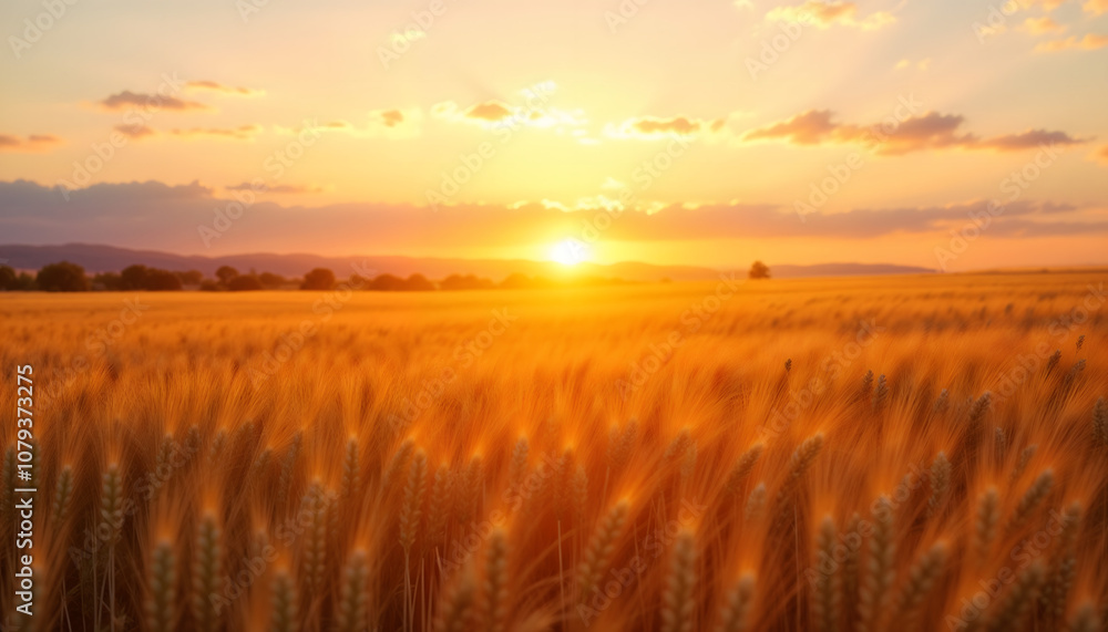 Sunset over golden wheat fields with gentle winds and warm hues in a tranquil landscape, blurred background
Sunset over golden wheat fields with gentle winds and warm hues in a tranquil landscape, blurred background