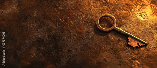 Key with keyholder resting on a textured brown surface ideal for lifestyle and security themes