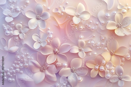 Luxury floral vector design with delicate blossoms and pearl-like textures in soft pink and lavender