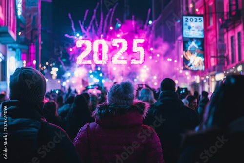 Crowded New Year's Eve Celebration Welcoming 2025 photo