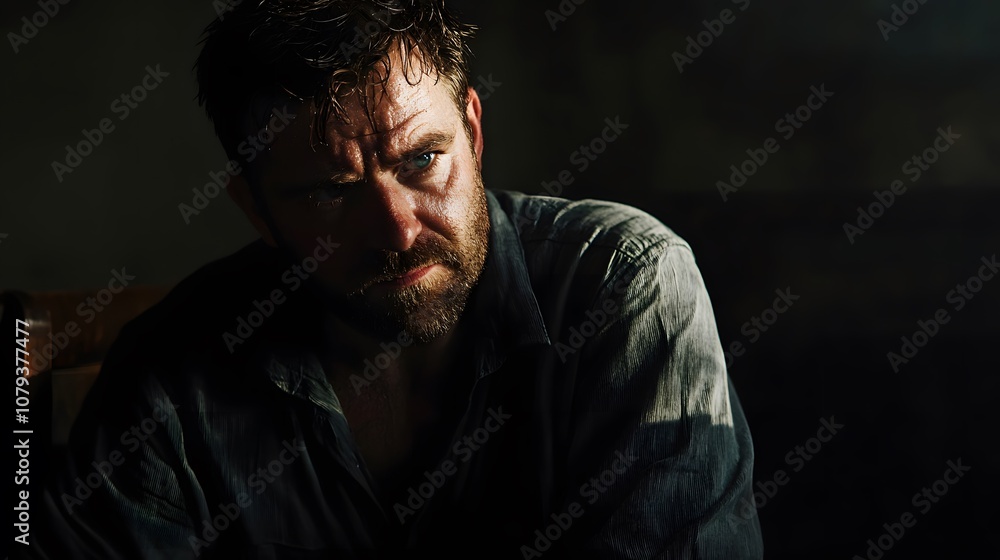 A portrait of a man with a deep thoughtful look sitting A portrait of a man with a deep thoughtful look sitting