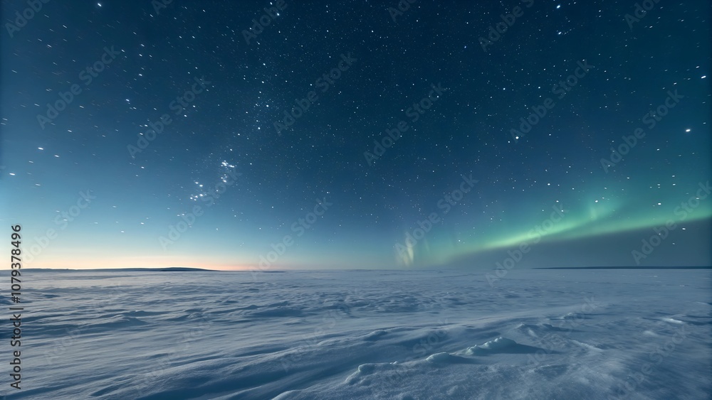 Northern lights and starry sky over snowy winter landscape Northern lights and starry sky over snowy winter landscape