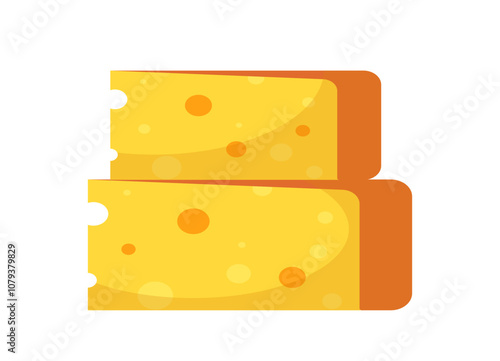 Milk product concept. Slice of cheese. Calcium and protein. Natural and organic food. Healthy eating. Grocery assortment. Flat vector illustration isolated on white background