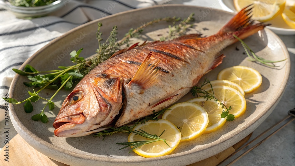 Whole roasted red snapper with lemon and rosemary Whole roasted red snapper with lemon and rosemary