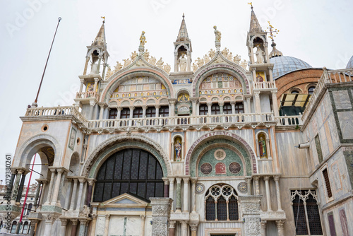 Architecture details of the amazing San Marco Basilica in St. Mark Square, famous tourist attraction in Venice, Italy