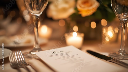 Elegant wedding menu card featuring ample writing space for showcasing your culinary offerings. Customize it to match your wedding theme and impress your guests with a touch of sophistication.