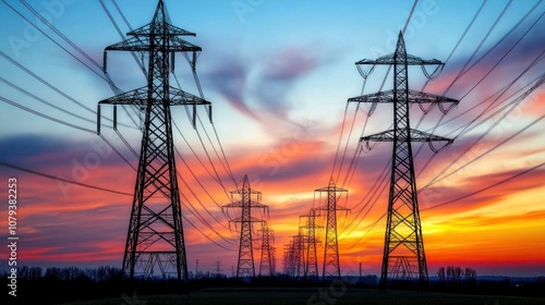 Silhouetted Power Lines at Sunset