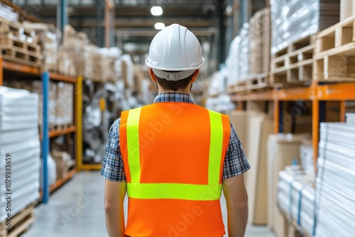 Safety-Conscious Worker in Uniform Arranging Warehouse Goods