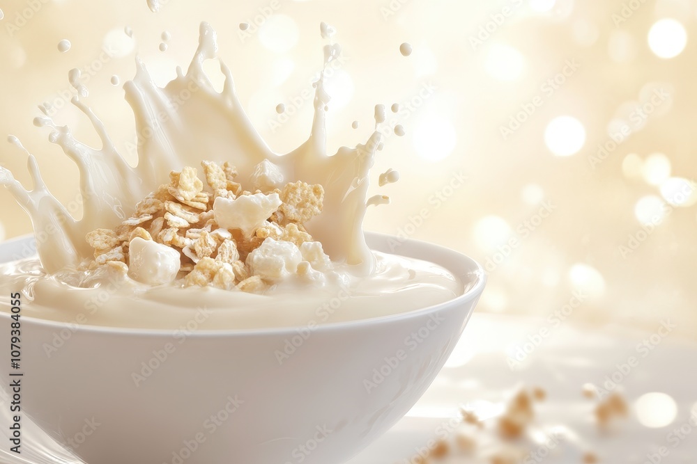 Elegant Cereal Splash in Bright Kitchen Setting Elegant Cereal Splash in Bright Kitchen Setting