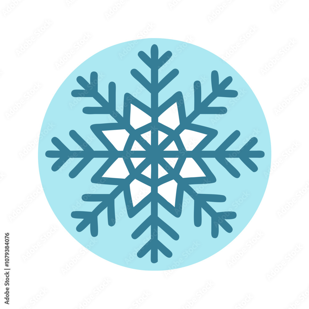 A decorative vector icon featuring a snowflake on a light blue circular background, representing winter and cold weather themes, ideal for seasonal designs and holiday decorations A decorative vector icon featuring a snowflake on a light blue circular background, representing winter and cold weather themes, ideal for seasonal designs and holiday decorations