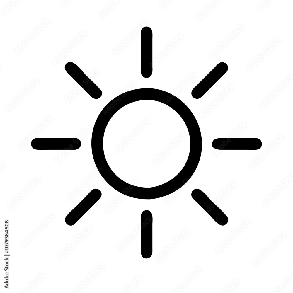 Vector icon of a sun with rays, representing bright daylight and warm weather, suitable for designs related to summer, outdoor activities, and nature themes Vector icon of a sun with rays, representing bright daylight and warm weather, suitable for designs related to summer, outdoor activities, and nature themes
