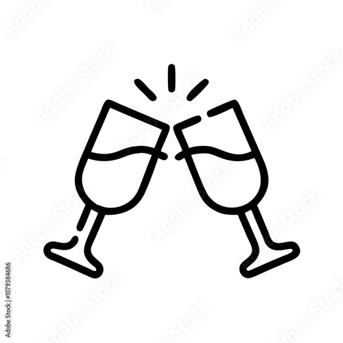 Vector icon depicting two champagne glasses toasting in celebration during a festive occasion, capturing joy and camaraderie among friends or participants