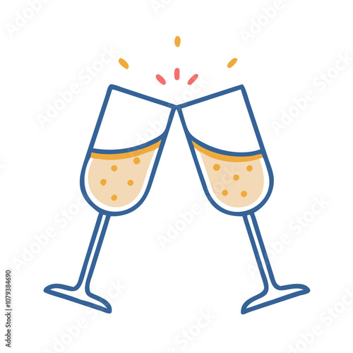 Vector icon of two champagne glasses toasting in celebration, symbolizing joy and unity during special occasions such as weddings, anniversaries, or New Year's Eve gatherings