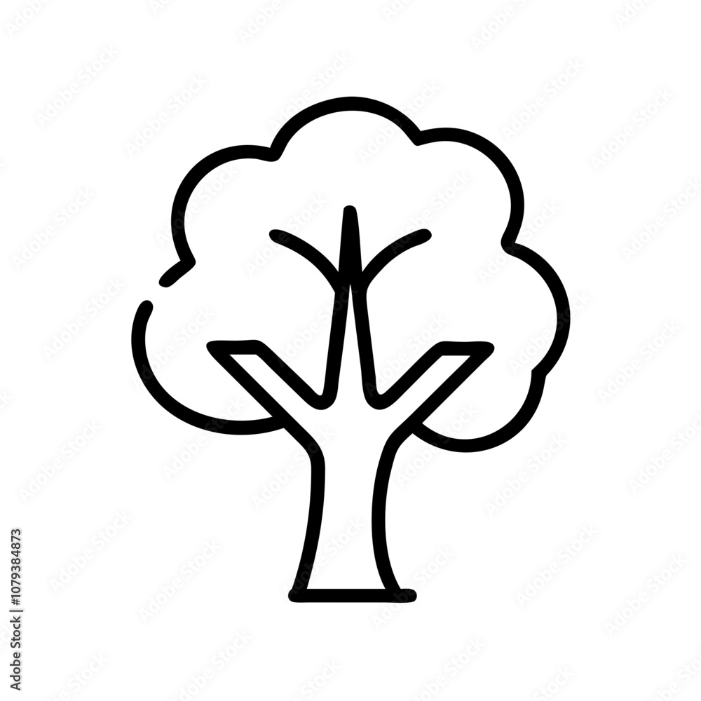 Simple vector icon of a tree with a rounded canopy and a sturdy trunk ideal for nature, environment, or sustainability themes in various design projects Simple vector icon of a tree with a rounded canopy and a sturdy trunk ideal for nature, environment, or sustainability themes in various design projects