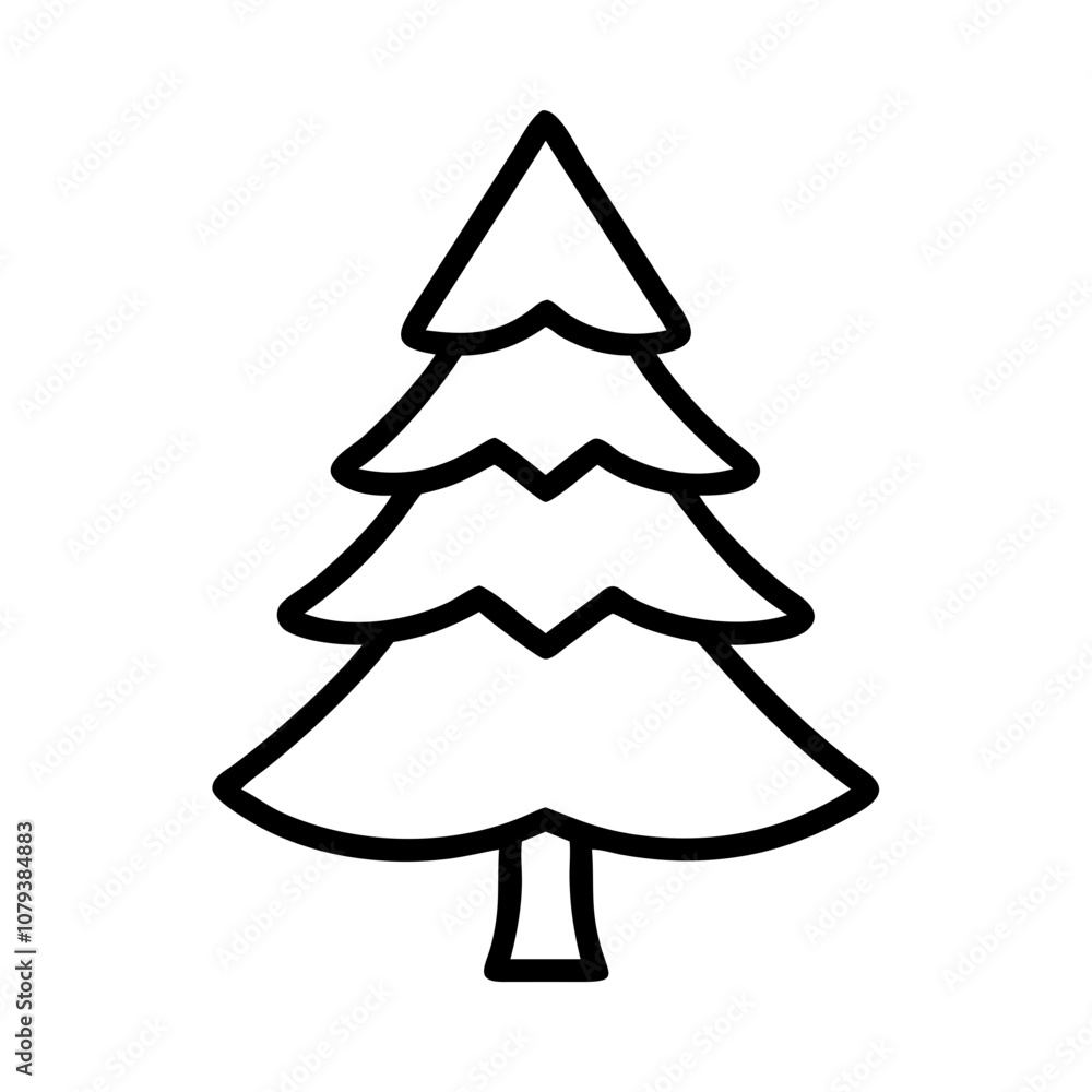 A simple vector icon of a pine tree, featuring three layers of branches, ideal for nature-related designs or holiday themes A simple vector icon of a pine tree, featuring three layers of branches, ideal for nature-related designs or holiday themes