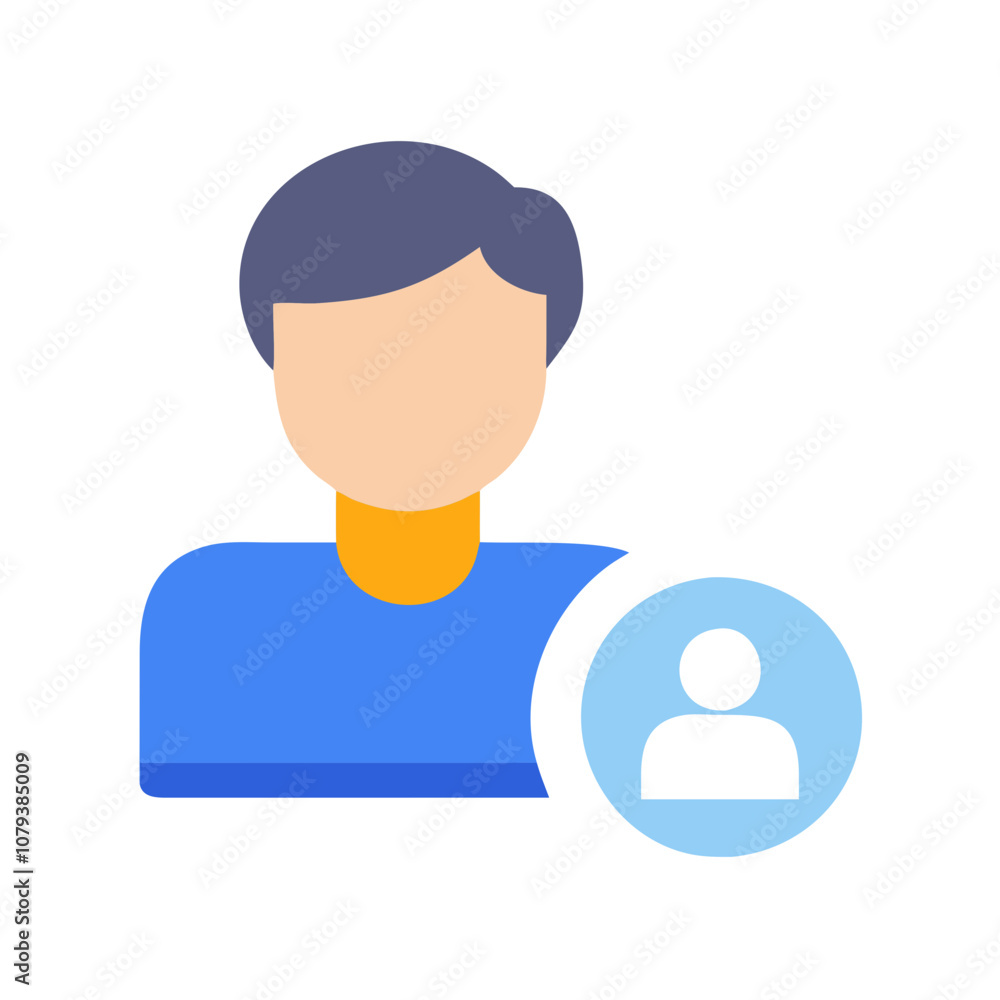 User profile vector icon depicting a simplified human figure with a blue upper body and yellow neck, designed to represent personal identity in digital interfaces or applications User profile vector icon depicting a simplified human figure with a blue upper body and yellow neck, designed to represent personal identity in digital interfaces or applications