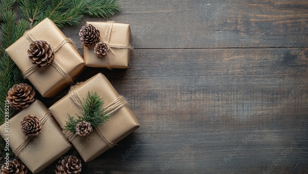 Christmas Gifts on Wooden Background Christmas Gifts on Wooden Background