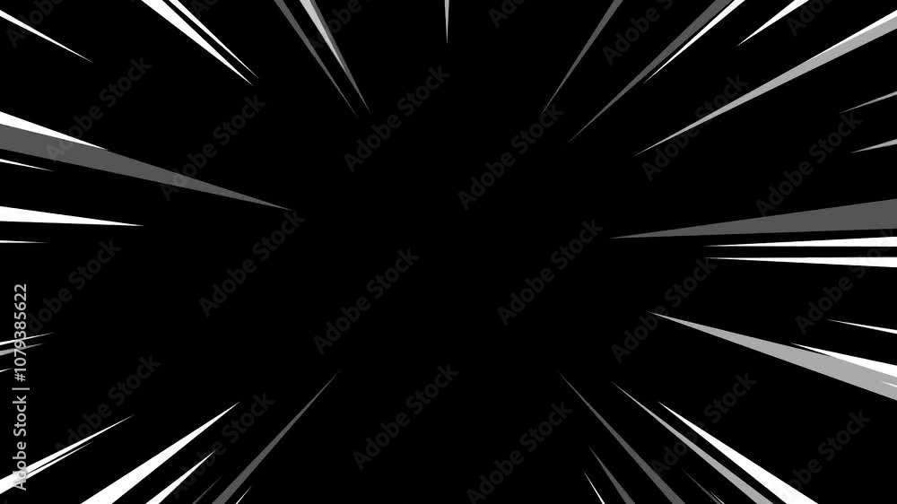 Anime Manga Comic Style Speed Lines In White & Black Background. 3 Different Concentration Lines, (Radial, Vertical, Diagonal) Cartoon Animation. Looped Motion Graphics Template. Flash Action Overlay.