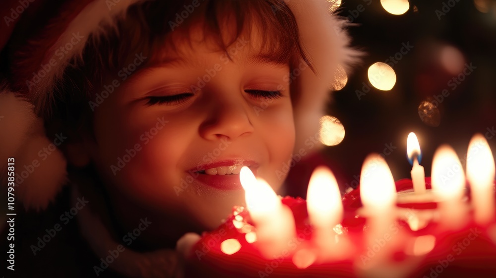 custom made wallpaper toronto digitalHappy Child Blowing Candles on Christmas Cake