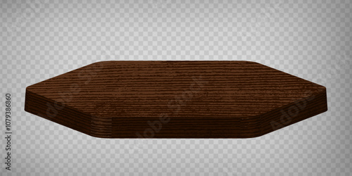 Wood table perspective view, wooden surface of desk, top made of dark brown timber board isolated on transparent background. Hexagonal Tabletop interior design element, Realistic 3d vector illustratio