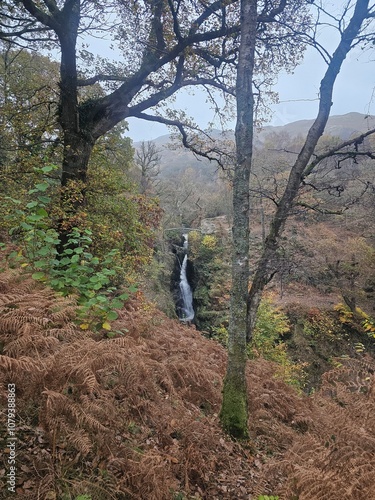 Aira Force waterfalls in the Lake District National Park, England in Autumn photo