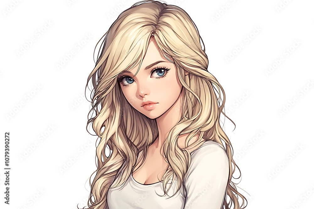 Anime style portrait of a beautiful young woman with blonde hair and green eyes Anime style portrait of a beautiful young woman with blonde hair and green eyes