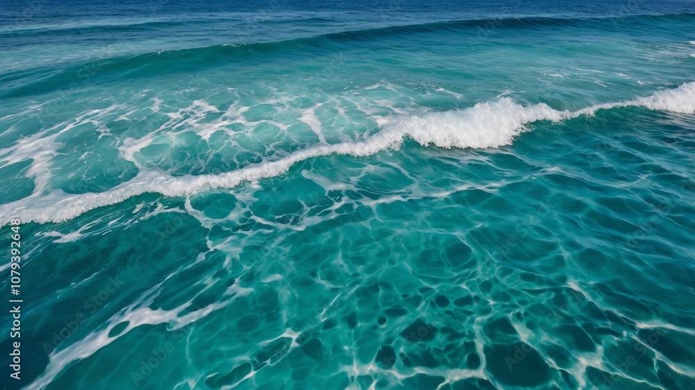 Pure blue turquoise water texture of the ocean sea with foam from and waves Pure blue turquoise water texture of the ocean sea with foam from and waves